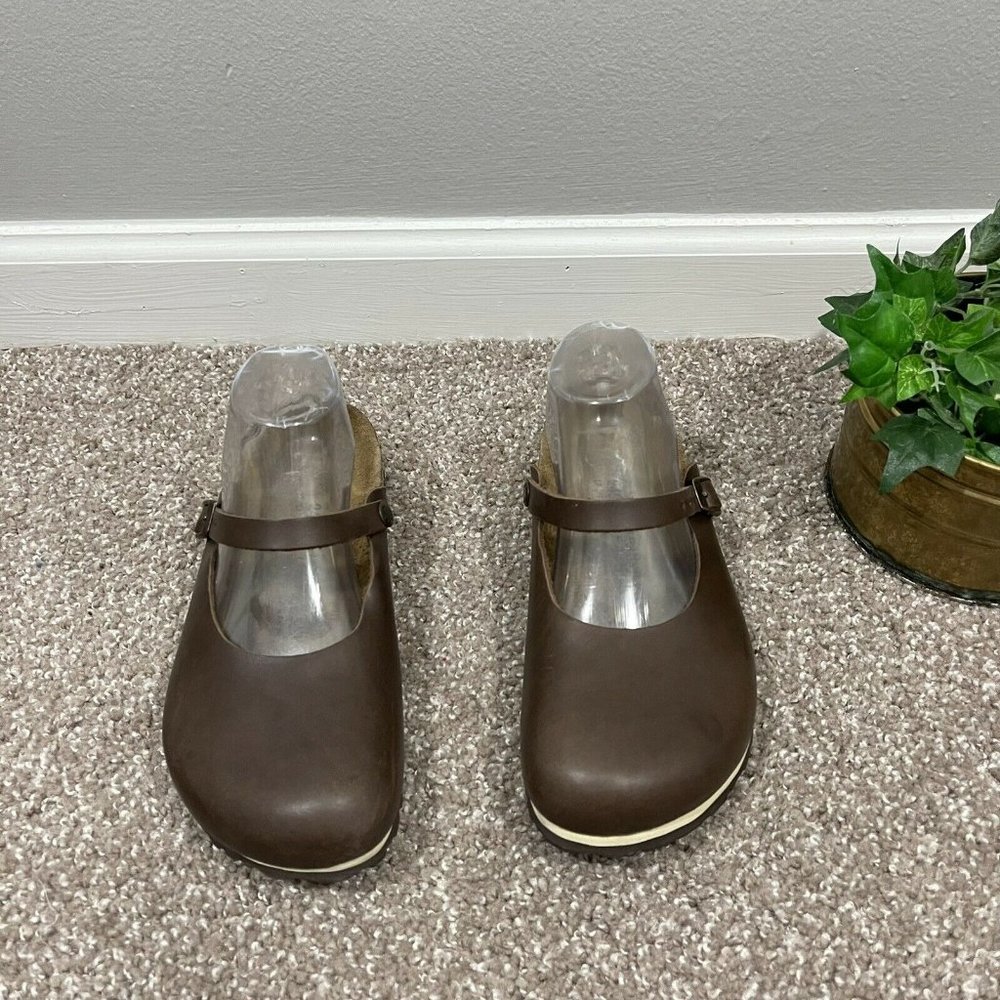 Birkis Birkenstock Women's ROSEMEAD Brown Leather Mary Jane Mule Clogs Size 7 - Picture 3 of 10